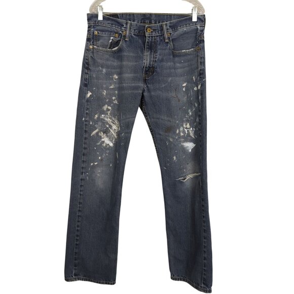 Levis Mens 569 Straight Fit‎ Jeans Distressed Paint Splatter Blue Denim 32 x 34 - Picture 1 of 16